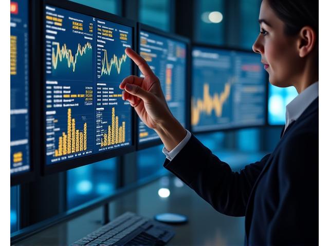 Persona che analizza grafici finanziari su un monitor.
